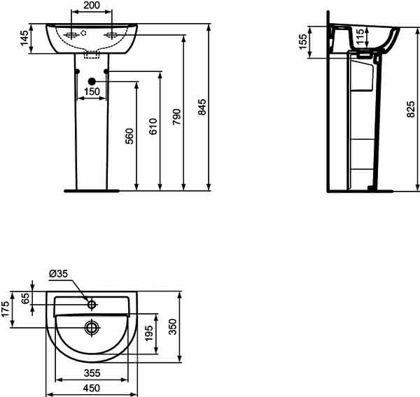 IS Handwaschbecken Eurovit, 1 Hl., m.Ül., 450x350x155mm, Weiß