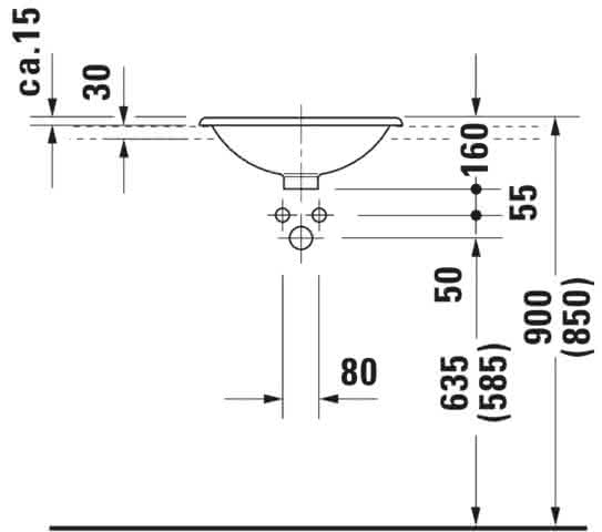 DU Einbauwaschtisch Architec 450 mm EB v.ob.,o.ÜL,o.HLB,u.glasiert,weiß