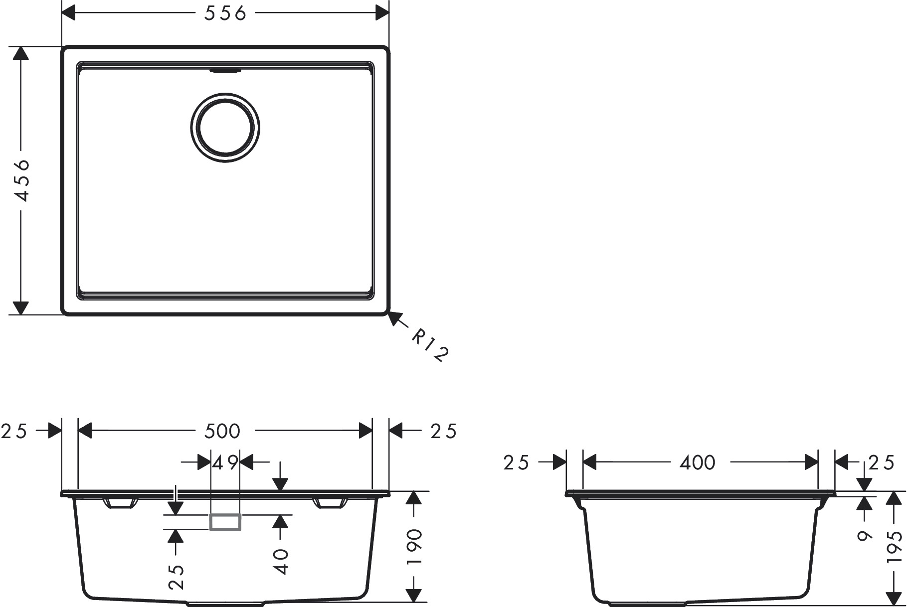 Hansgrohe Unterbauspüle S530-U500  manuelle Ablaufgarnitur graphitschwarz