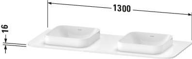 Duravit Konsole m.2Aus.HappyD2+,16x1300x550mm Beckenposition b., weiß hochglanz