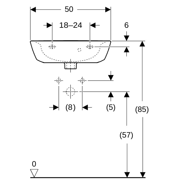 Geberit Renova Handwaschbecken, 50x40cm m. Hl., m. Ül., weiß, KeraTect