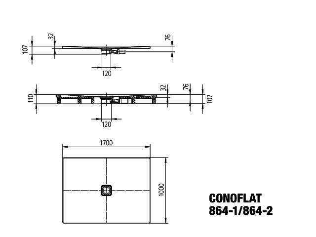KA DW CONOFLAT mit Wannenträger Mod. 864-2,1000x1700mm,alpwm,SEC,m. WT