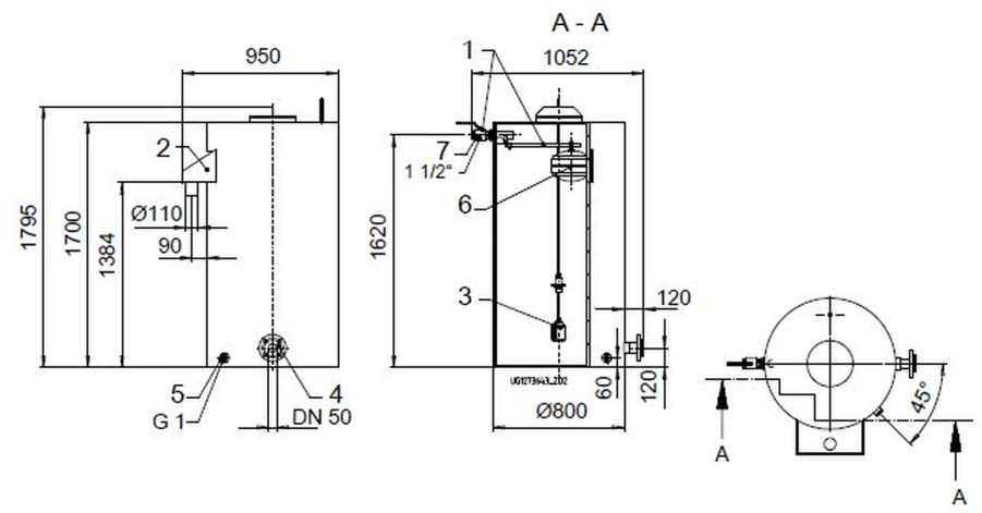 KSB Vorbehälter mit freiem Auslauf Vges 850 l, Vnutz 600 l, R 1 1/2"