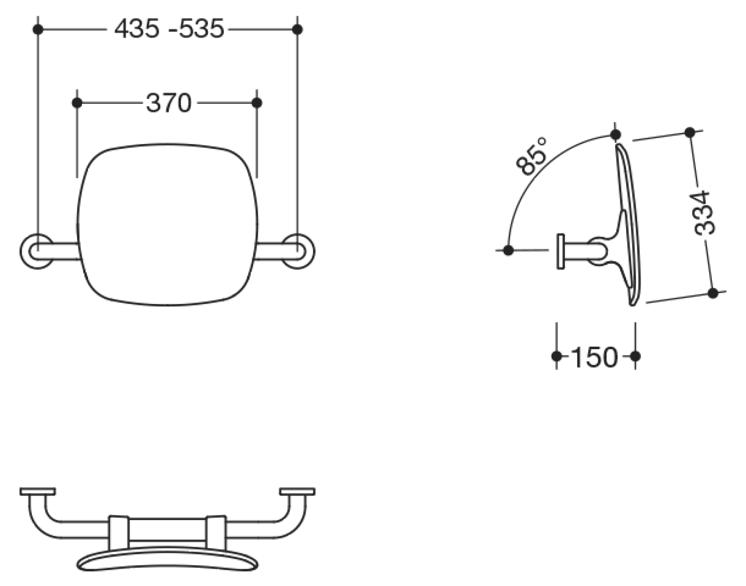 HEWI Rückenstütze BS Fb 92, WA 150mm Wandmontage reinweiß