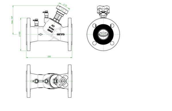 OVENTROP-Strangreg.Vent.Hydrocontrol VFC DN50, PN16, Flansch/DIN,2 Meßvent.,GG25