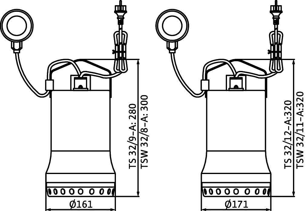 Wilo Schmutzwasser-Tauchmotorpumpe Drain TSW 32/8-A,Rp11/4,1x230V,0.3kW