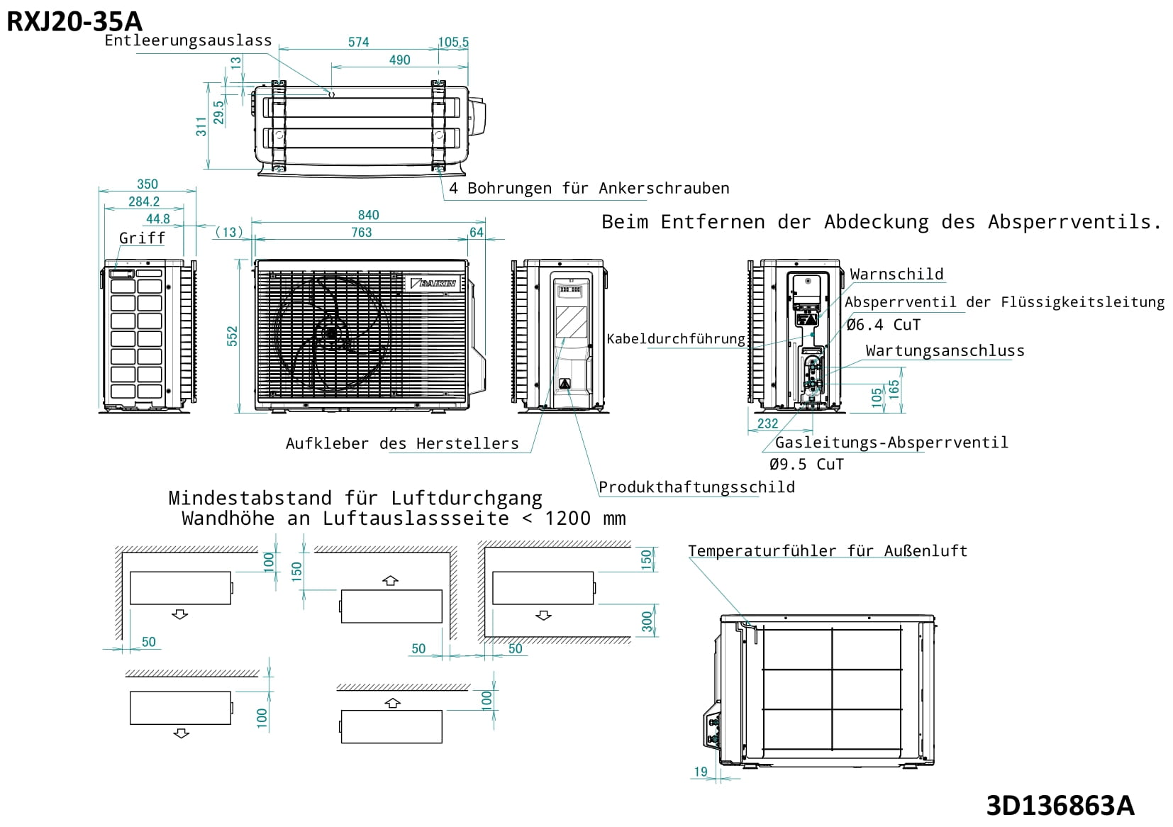 Daikin R-32 Außengerät RXJ-A9 Typ 25 Wärmepumpe R-32