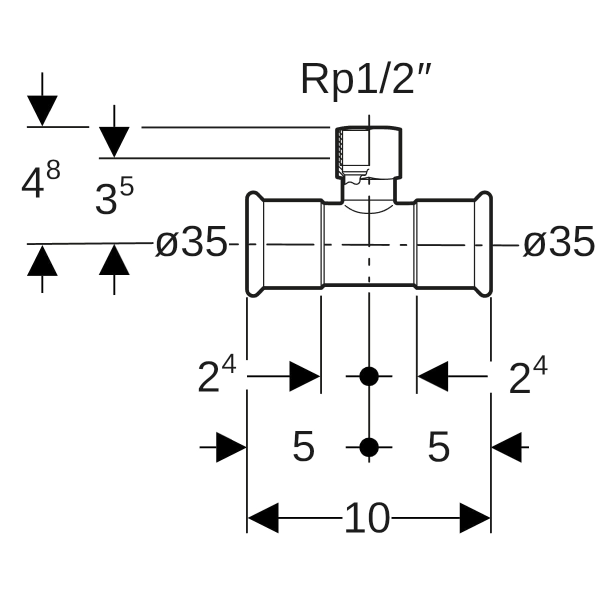 Geberit Mapress C-Stahl T-Stück mit IG d35-Rp1/2-35 verzinkt