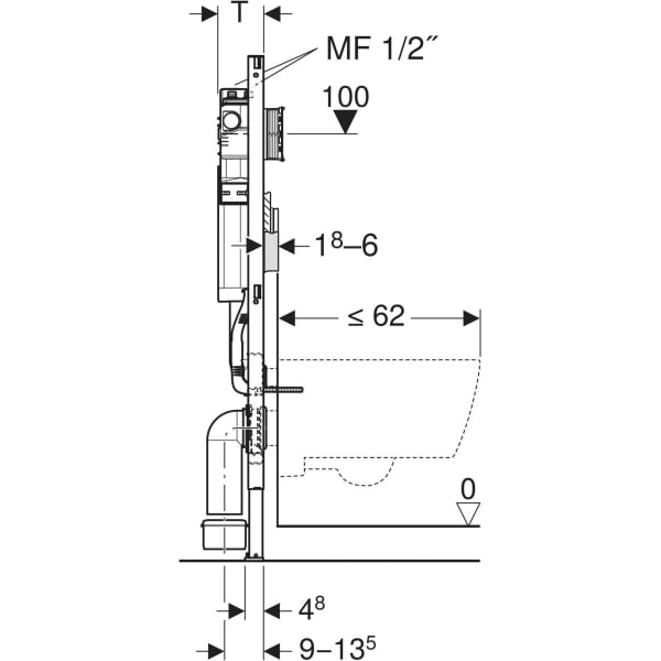 Geberit Duofix EL für WWC, 120cm, mit Sigma UP-SPK 12cm, mit HS30 Hygienesp./2 WA