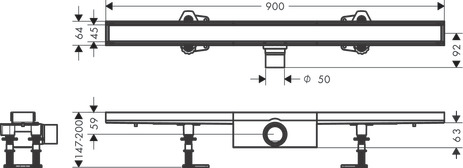 Hansgrohe Komplettset RainDrain Compact 900mm befliesb.Standardinstallation BST