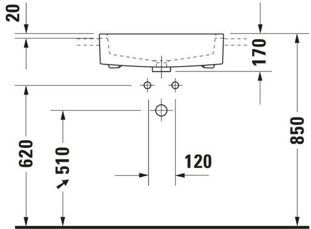 DU Halbeinbauwaschtisch Vero 550 mm mit ÜL, mit HLB, 1 HL, weiß
