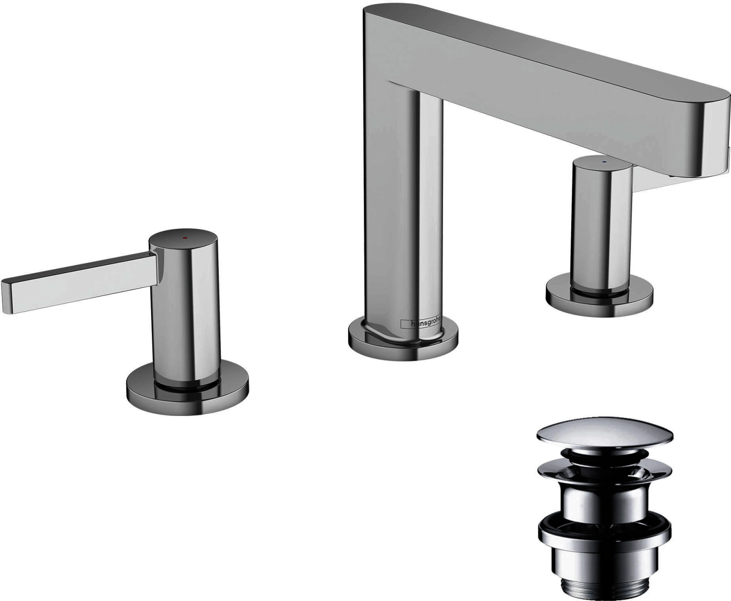 Hansgrohe 3-Loch Waschtischarmatur 110 Finoris mit Push-Open Ablaufgarnitur chrom