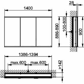 KEUCO Royal Modular 2.0 SPS, bel. 80031, Einb,2Steckd,sb-elox,1400x900x160mm