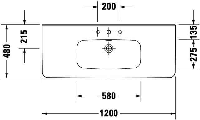 DU Möbelwaschtisch DuraStyle 1200 mm mit ÜL, mit HLB, 1 HL, weiß
