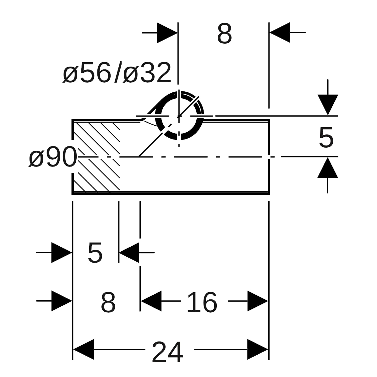 Geberit Silent-db20 Abzweig 45Gr für Apparateanschluss, rechts d90/56