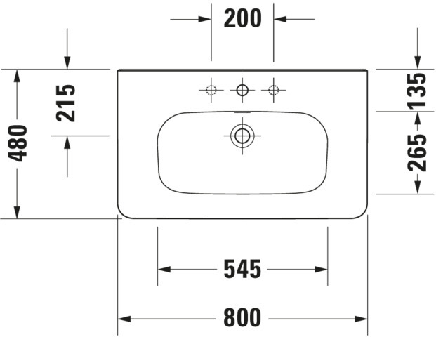 DU Möbelwaschtisch DuraStyle 800 mm mit ÜL, mit HLB, 1 HL, weiß
