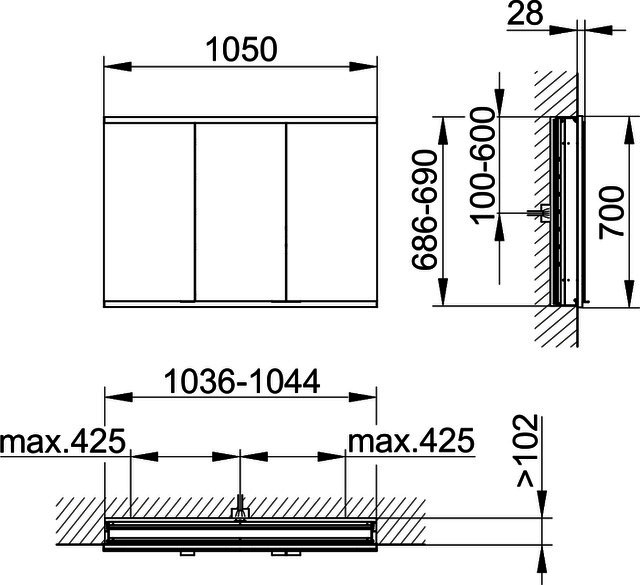 KEUCO Royal Modular 2.0 SPS, bel. 80031, Einb. 2Steckd,sb-elox,1050x700x120mm
