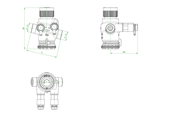 OVENTROP-Regulierventil "Cocon QTZ" mit Messventilen, DN10, beids.AG,150-700 l/h OVENTROP-Regulierventil "Cocon QTZ" mit Messventilen, DN10, beids.AG,150-700 l/h