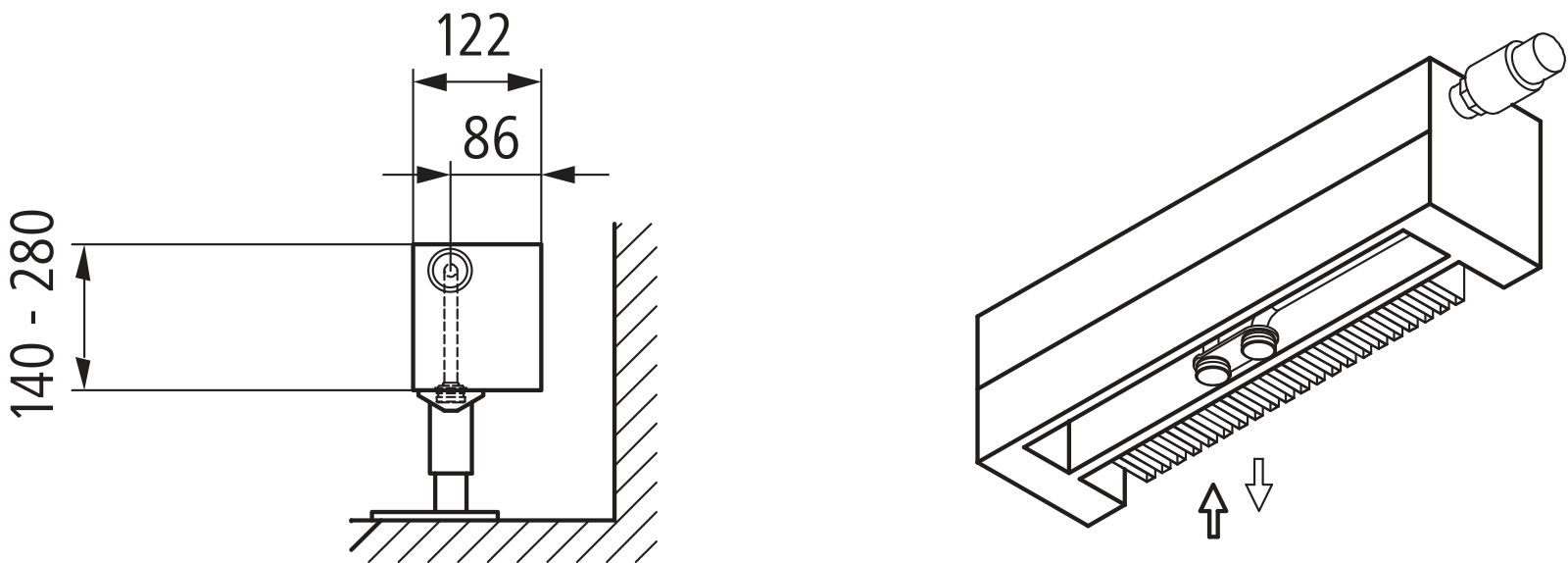 Kermi V-Konvektor Typ22 BH70x122x700mm QN284,RAL9016,6 bar,o. Abd.,Vent. re