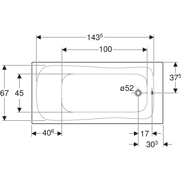 Geberit Renova Rechteckbadewanne 160x75x42,8cm, weiß