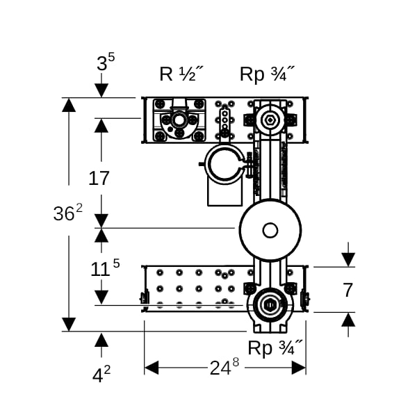 Geberit GIS Set Waschtisch für Standarmatur 1 WZ-Strecke, UP-Absperrv. u. T-St.
