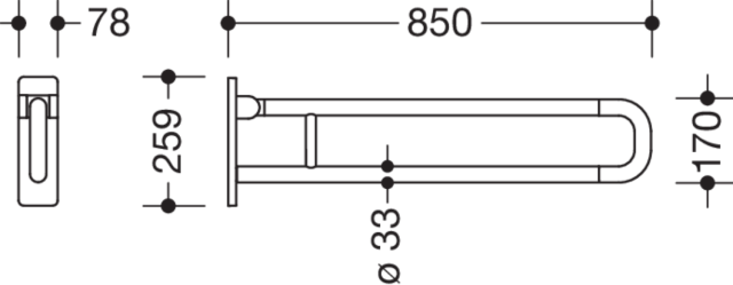 HEWI Stützklappgriff drehb. Ser 801, L:850mm, Aluminiumkern anthrazitgrau