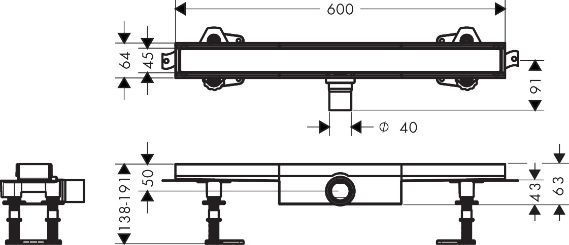 Hansgrohe Komplettset RainDrain Compact 600mm befliesbar f.flache Installation