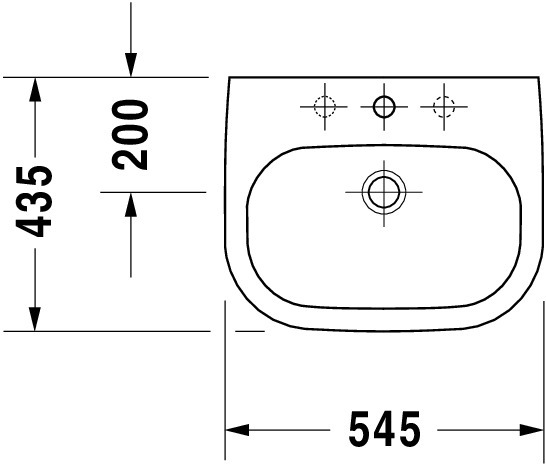 DU Einbauwaschtisch D-Code 545 mm EB v.oben, m.ÜL, m.HLB, 1 HL, weiß