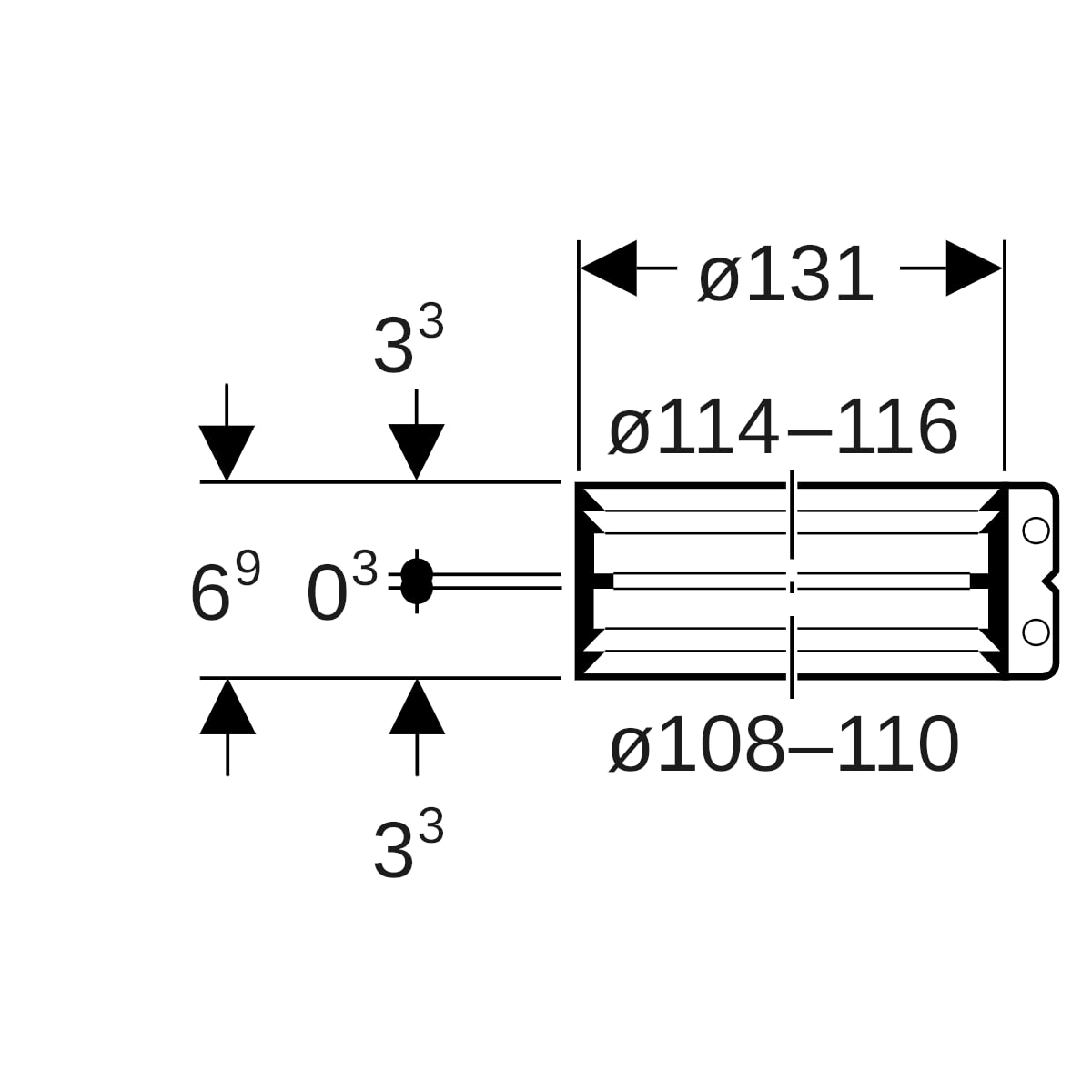 Geberit Übergangsspannverbinder Edelstahl d108-110/114-116