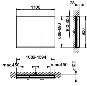 KEUCO Royal Modular 2.0 SPS, bel. 80031, Einb,1Steckd/USB,sb-elox,1100x900x120mm