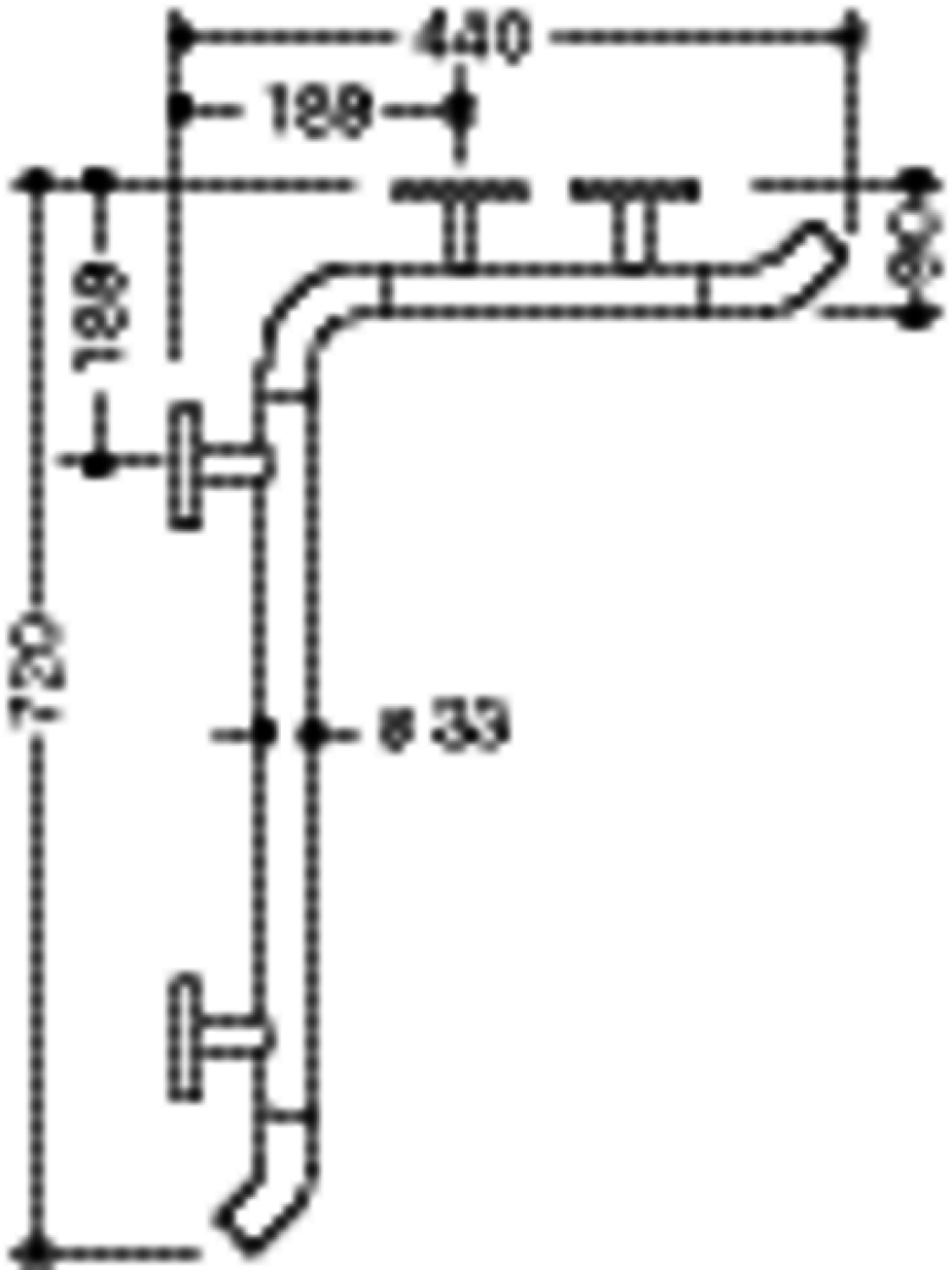 HEWI Dusch-Wannenhdl.,W1:720mm,W2:440mm, d:33mm, Kst., chromoptisch beschichtet