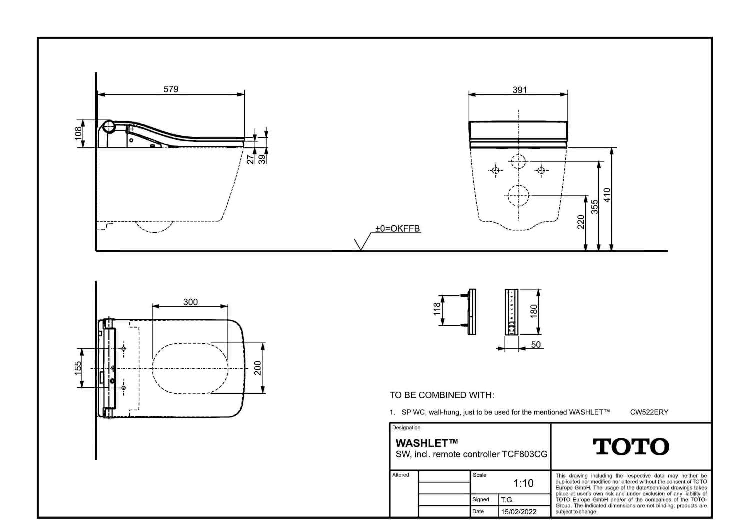 TOTO WASHLET SW Dusch-WC weiß FB EWATER+ Clean Case u Entkalkungsf.