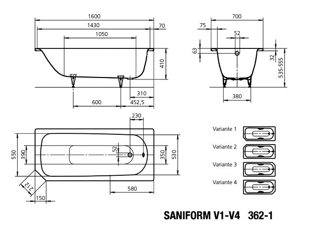 KA BW SANIFORM PLUS Mod.362-1,1600x700mm ,pergamon,Perl-Effekt