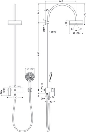 Hansgrohe Showerpipe Axor Citterio chrom mit Brausenmischer Aufputz