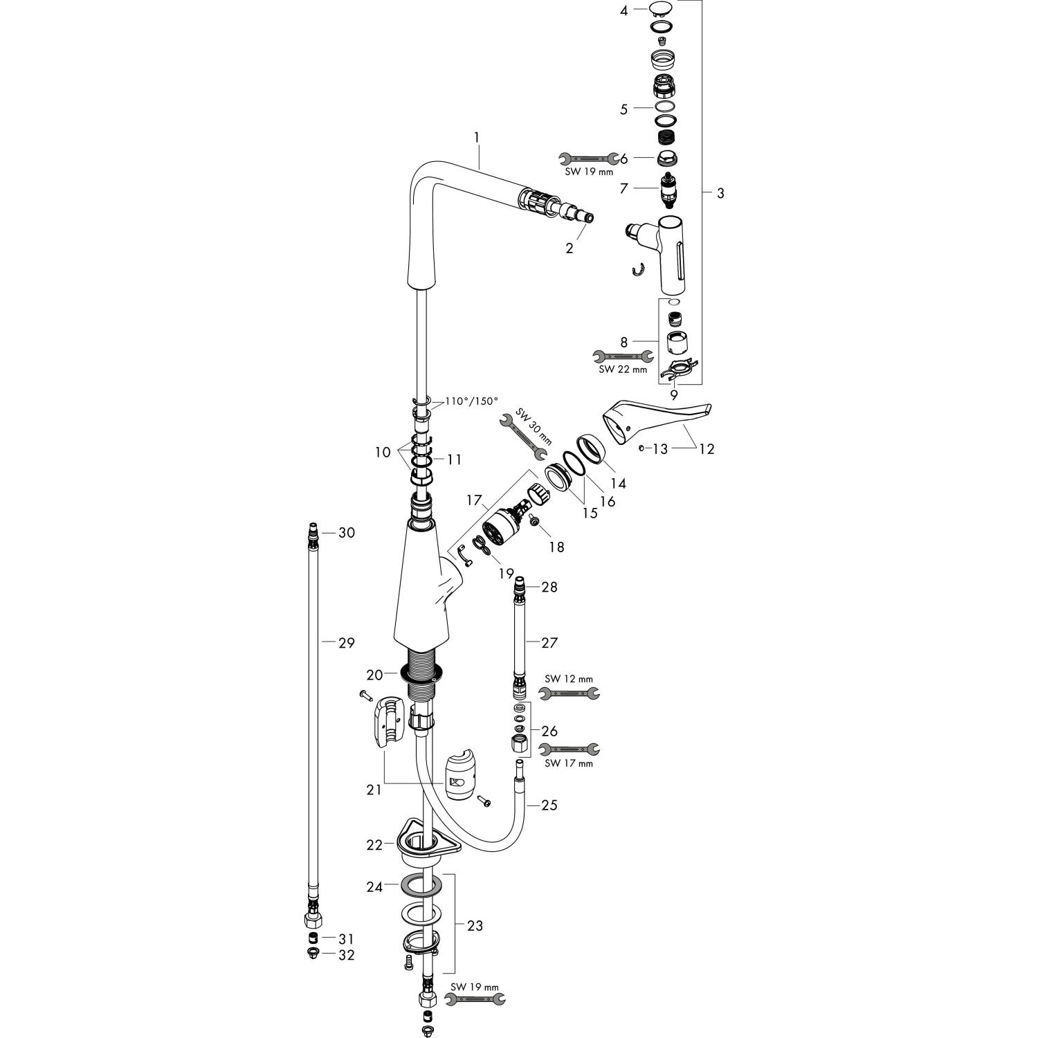 Hansgrohe Spültischmischer 320 Metris Select M71 Ausziehbrause 2jet chrom