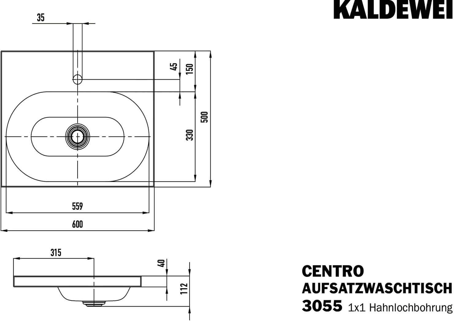 KA WB CENTRO Mod.3055,600x500mm,alpwe, PEFF,AD,m. 1HL,oÜL
