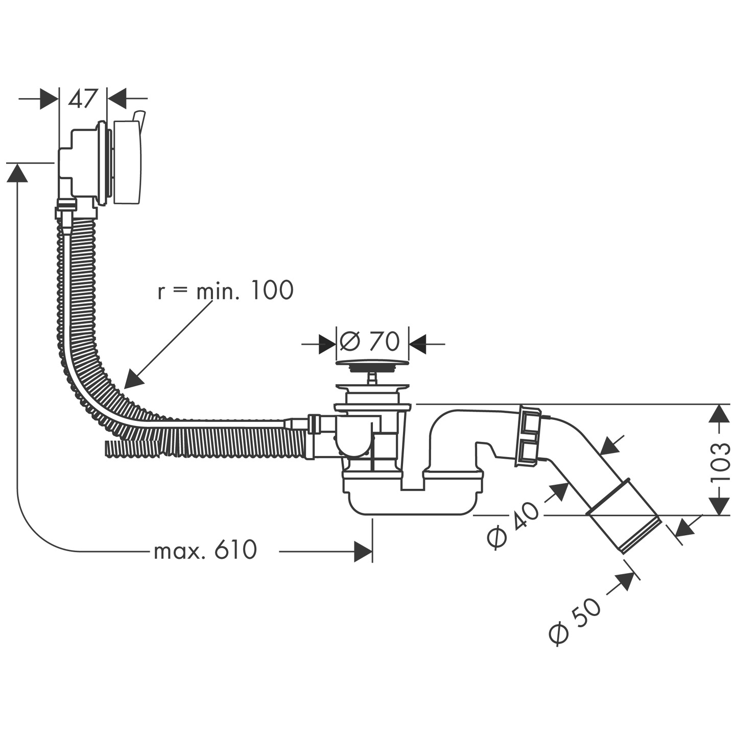Hansgrohe Ab-u.Überlaufgarnitur Flexaplus S  Komplettset chrom flex.Überlaufschlauch