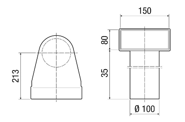 Maico Winkel MF-W100 80/150 90Grad-Übergang DN100 auf 80x150, kurz