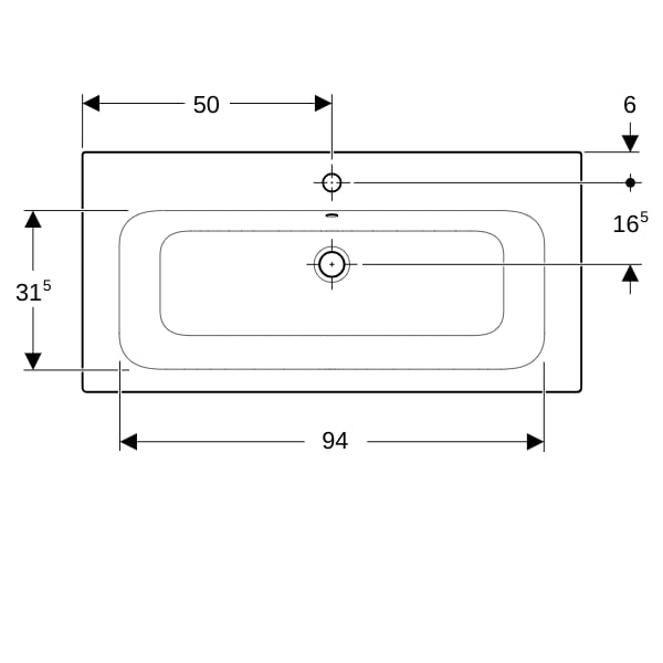 Geberit Renova Plan Möbelwaschtisch, 100x48cm m. Hl., m. Ül., weiß