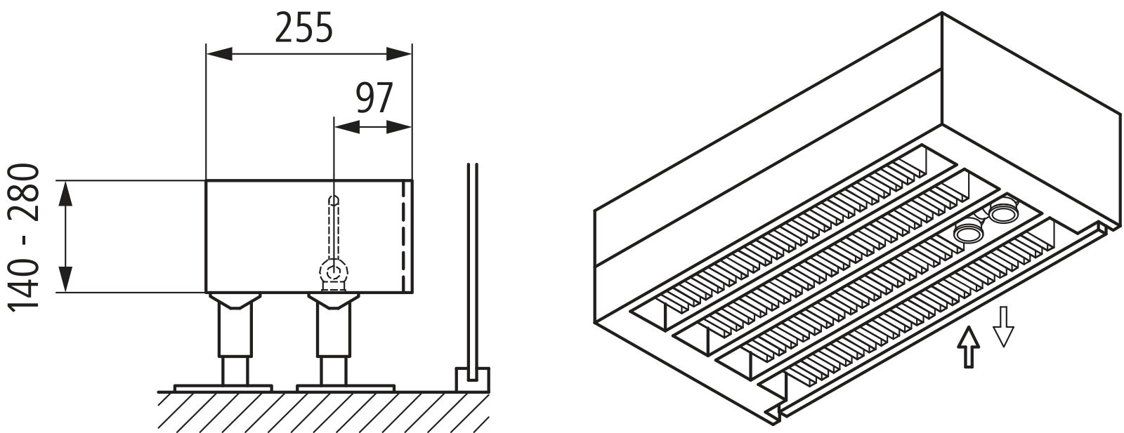 Kermi Kon m. Str. Typ44 BH280x255x1600 QN3467, weiß, 6bar, m. Abd., AB Uni.