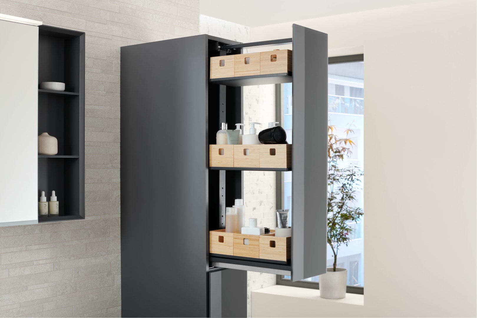 Geberit Hochschrank mit zwei Auszügen 24x180x48cm, lava matt/Glas lava