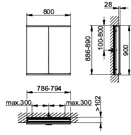 KEUCO Royal Modular 2.0 SPS, bel. 80021, Einb,2Steckd,sb-elox,800x900x120mm