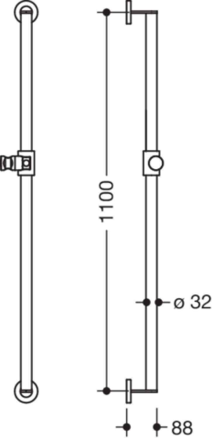 HEWI Brausehalterstange, d:32, L:1100, chrom signalweiß