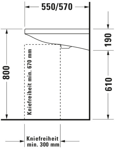 Duravit Waschtisch DuraStyle Vital Med 650 mm ohne ÜL, mit HLB, ohne HL, weiß WG