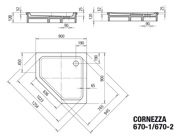 KA DW CORNEZZA Mod.670-1,900x900x32mm, alpinweiß,Invisible Grip