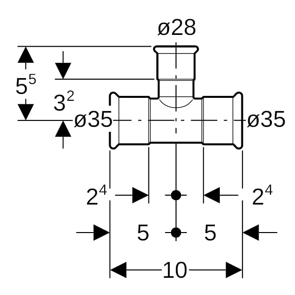 Geberit Mapress Kupfer T-Stück reduziert d35-28-35