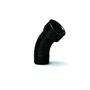 gebofittings Temperguss Gewindefittings 40 - Langer Bogen 45  - 1/2", schwarz