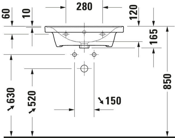 DU Waschtisch D-Neo weiß, 600mm mit Überlauf