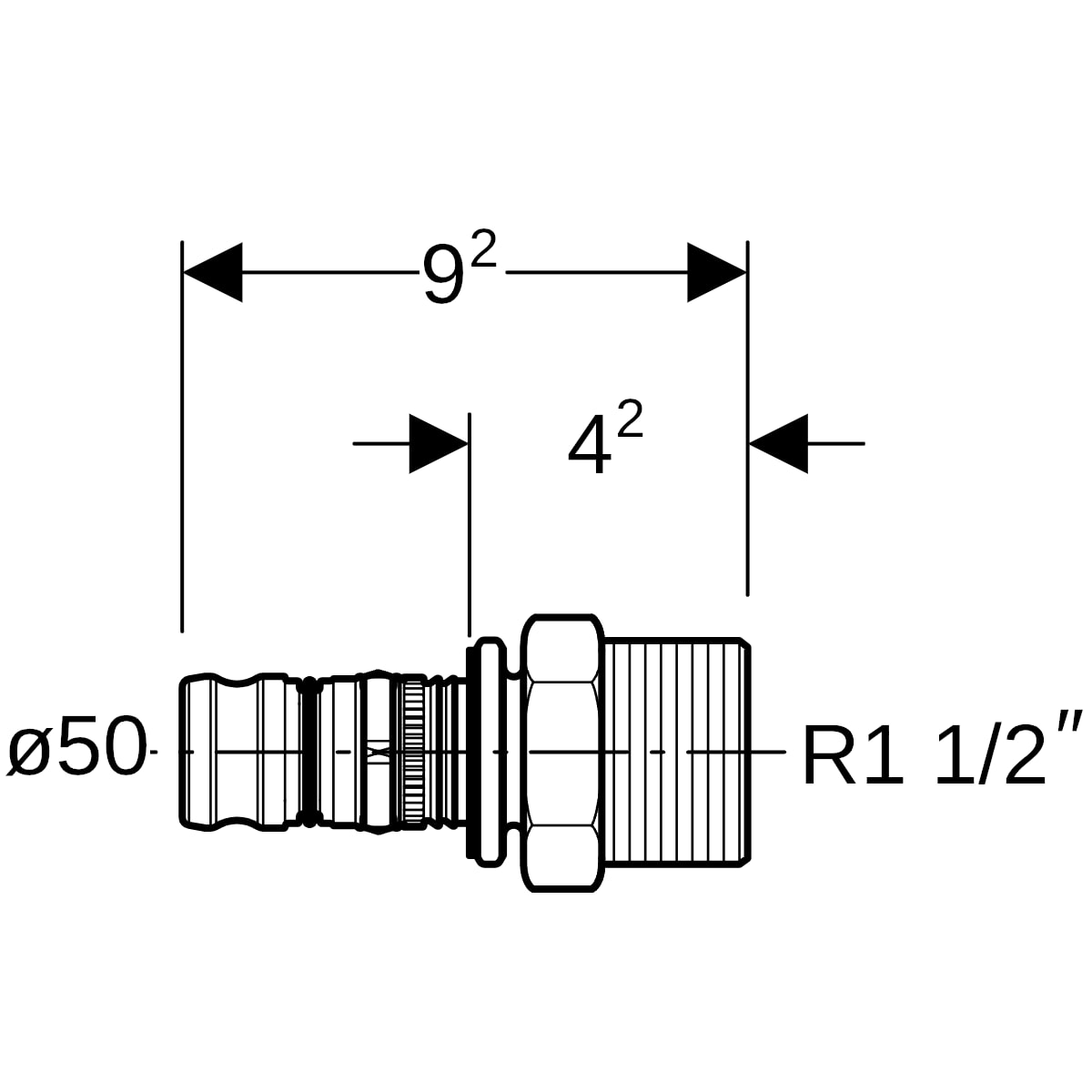 Geberit Mepla Übergang mit AG PVDF d50-R1 1/2