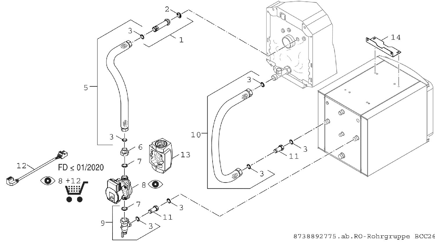 BOSCH Zub. Warmwasserspeicher BCC 26-HE Anschlussrohrgruppe OC7000 F mit WST-2